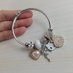 💖💫 ⭐Hello Kitty Charm Pendant Tone Bangle Bracelet Silver & Gold